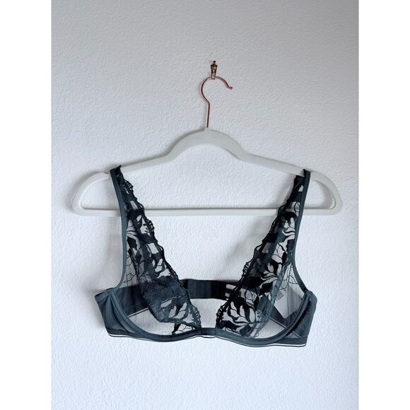 NWT Maison Lejaby Sin Embroidered Underwired Triangle Bra in Lagoon Teal Sz 36B - Picture 4 of 11